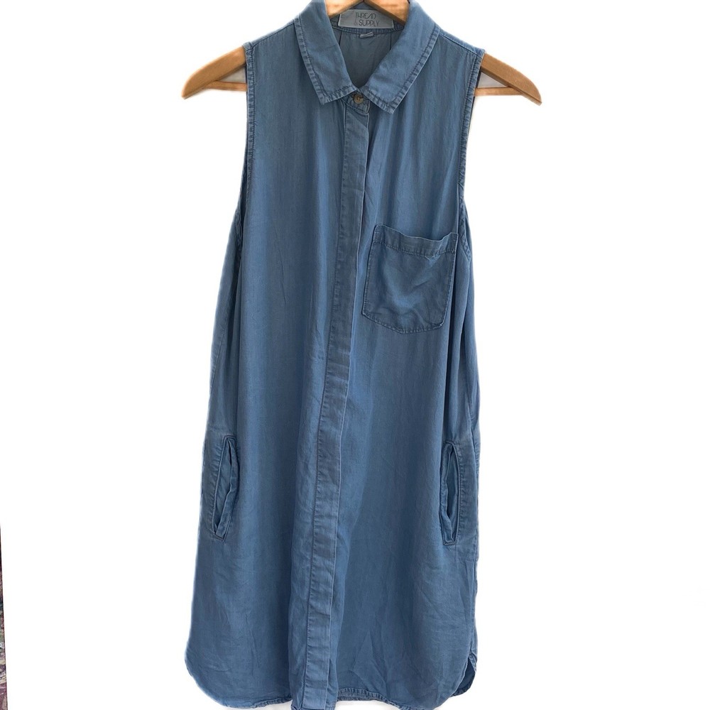 Thread & Supply Lyocell Chambray Sleeveless Button Front Summer Life Dress Sz M