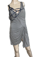Vera Wang Runway Bead Embroidered Ruched Gray Draped Cocktail Dress EU 42 US 6 8