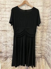 Blair Dress Womens Petite Large Fit & Flare Black Draped Ruched Stretch Midi