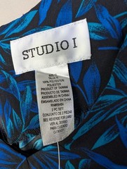 Studio I Women&rsquo;s Sleeveless V-Neck Maxi Dress, Blue and Black Leaf Print