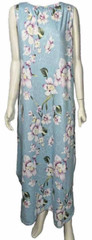 Hount Blue Floral Maxi Tank Dress Large Sleeveless Sundress Pocket Slits Stretch