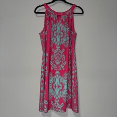 Aryeh Pink Turquoise Ikat Damask Halter Neck Keyhole Shift Dress Womens Large