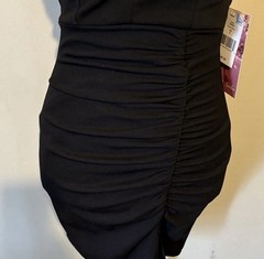 Emerald Sundae Bodycon Dress Black Solid Ruched V-Neck Spaghetti Strap S