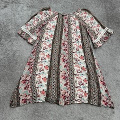 NAIF Paisley Boho Bell Sleeve Shift Dress Womens Large Multicolor Crochet Trim