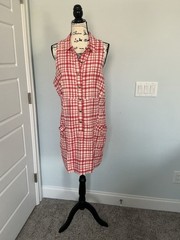 Maeve Pink/White Gingham Collared Shirt Dress Button Front Pockets Lined XL