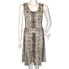 ST.JOHN Snake Knit Dress, 8, Beige/Black, Python, Tank Upper, A-line skirt, Zip