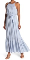 MELROSE & MARKET Blue Metallic Stripe Smocked Tiered Maxi Dress S 4/6 Nordstrom