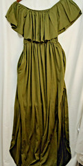 Thanth Womens Maxi Dress L Dark Green Ruffle Chest Pockets Boho Side Slit Summer