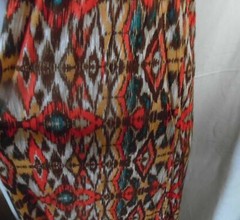 WHITE AQUA ORANGE BROWN GEOMETRIC LONG MAXI DRESS STRAPLESS ELASTIC TOP MEDIUM