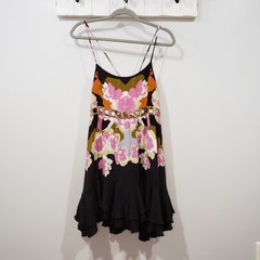 Free People Intimately Sweet Lucy Floral Slip Mini Dress Black Pink M