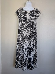 Christopher & Banks Midi Dress Women 14 Black White Dot Stretch Office Editorial