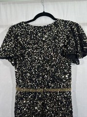 NWT Mac Duggal [ 6 ] 5540 Sequined Wrap Over Butterfly Sleeve Gown Black #S1082