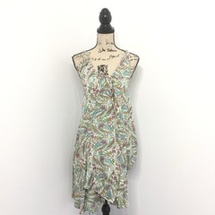 Patterson J Kincaid Dress Small Blue Sleeveless Paisley Silk Ruched Cascading