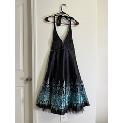 Womens Y2k Silk Black Halter Dress S Boho Grunge Cyber Goth Whimsigoth Party S