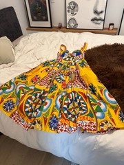Dolce&Gabbana Yellow Marine Pattern Cloche Midi Dress