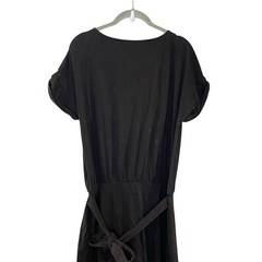 Garnet Hill Black Short-Sleeve Tie-Waist Dress Organic Cotton Lyocell Soft M