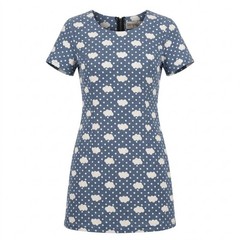 Striptap Blue Cloud Polka Dot Mini Dress Short Sleeve Zip Back Size L