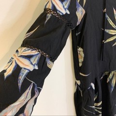 ROXY Floral Print Black Split Neck Shift Dress Boho XS