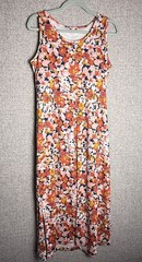 Lands&rsquo; End Orange Blue Floral Sleeveless Cotton Shelf Bra Maxi Tank Sun Dress M