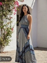 London Times Womens Multicolor Print Halter Maxi Dress Size 14
