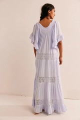 Free People Free est Dream On Maxi Dress Crochet Flutter Sleeve Embroidered S