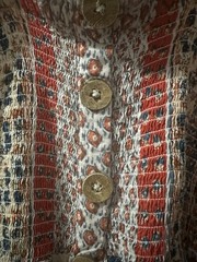 Angie Boho Smocked Maxi Dress Size Large Multi Stripe Coconut Shell Button Front