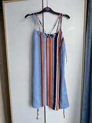 Blue Striped Colour Block Strappy Cami Summer Shift Dress Size 6