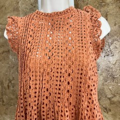 Madewell Eyelet Mini Dress XS Brown Ruffle Sleeve Cotton Lined Cottagecore