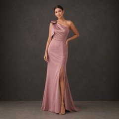 Stacees Rose Gold One-Shoulder Satin Evening Gown Size 16 NWT Prom Wedding Guest