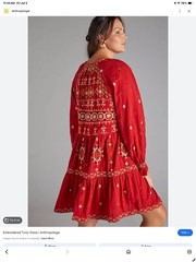NEW Anthropologie Niamh Embroidered Tunic Dress M Red Lined Pockets Pleated