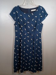 ModCloth Sugarhill Cap Sleeve Milkshake Navy tea length A Line Dress Size 10