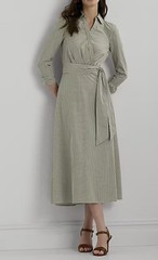 Lauren Ralph Lauren Women Striped Surplice Broadcloth Midi Dress Green SZ.10 NWT