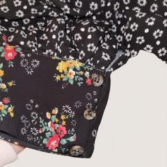 Free People Mixed Floral Print V-Neck Button Front Mini Dress Black Small