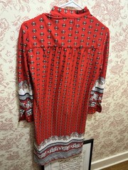 Schrader Sport New York Red Geometric Collared Button Front Long Sleeve Dress