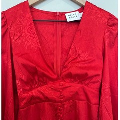 Hello Molly Heart Eyes Dress Red Jacquard Floral V-Neck Mini Dress US 2 XS Party