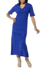 Nina Leonard Women&rsquo;s Crochet Knit Elbow Sleeve ALine Midi Dress Cobalt