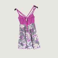 Fox Racing Purple Floral Skull Graphic Mini Dress Strappy Back Pockets XS Grunge