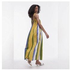 Topshop Poplin Stripe Maxi Dress Yellow and Blue Size Medium NWT