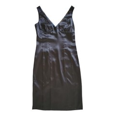 Sz EU 44 US 12 New Chic Star Little Black Satin Slip Dress Classic Sexy Double V