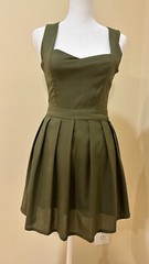 TILLY ANNE Olive Green Mini Sleeveless Lined Pleated Dress Cut Out Back Sz S