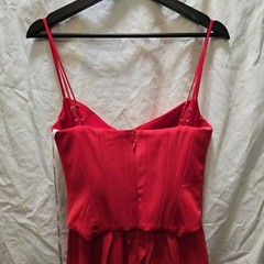 NWT OH POLLY Scarlet Red Ruffle High Slit Corset Maxi Dress US 4