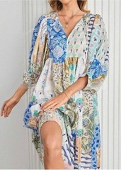 Women Boho Floral Printed Long Dress Summer Lantern Half Sleeve Beach Flowy Loos