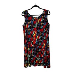 New Directions Womens L Multicolor Abstract Brushstroke Sleeveless Shift Dress