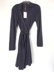 Quince 100% Silk Jersey Mini Wrap Dress NEW Womens Medium Navy Blue