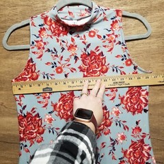 Mudd Womans Size S Mock Neck Sleeveless Blue Red Floral A-Line Dress