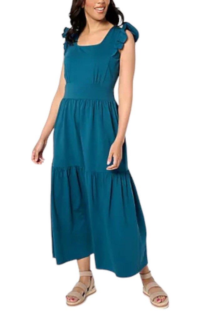 AnyBody Regular Knit Jersey Square Neck Maxi Dress Deep Teal