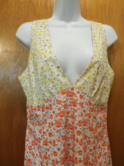 Unbranded Orange & Yellow Floral Maxi Sundress Zip Side Large