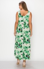 JOSTAR Slinky LONG TANK DRESS Poly Spandex Knit GREEN Birds RED S M L XL 2X 3X