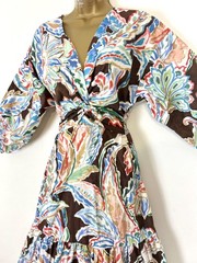 ZARA MULTICOLOUR FLORAL PRINT CUT-OUT FLOUNCED PUFF SLEEVES POPLIN DRESS #T72