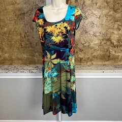 Peruvian Connection Dress Medium Multicolor Tropical Floral Stretch